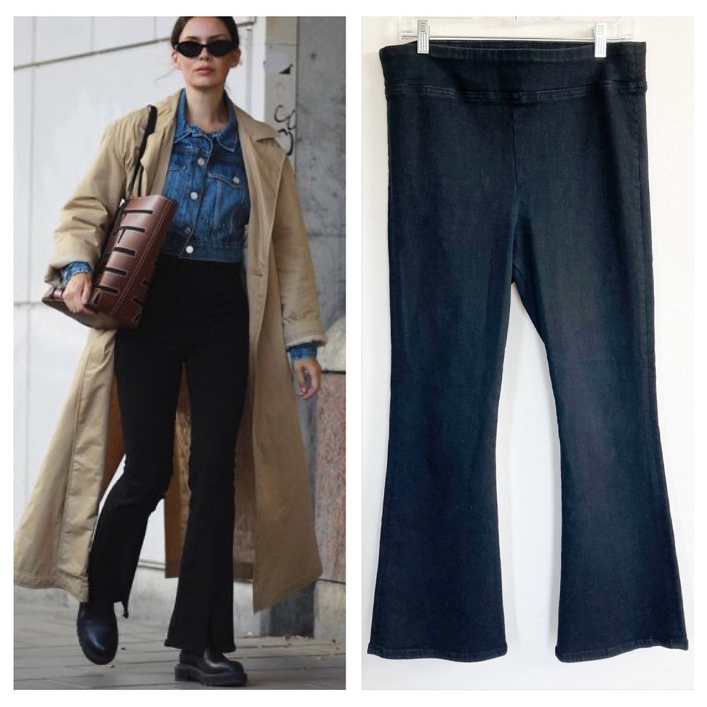 Frame The Jetset Flare Travel Day High Rise Jean in Sheen Noir Black Size 2